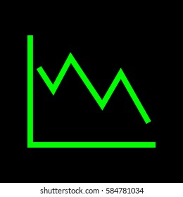 Falling graph icon. Vector. Green icon on black background. Isolated.