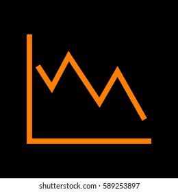 Falling graph icon. Vector. Orange icon on black background. Fire.