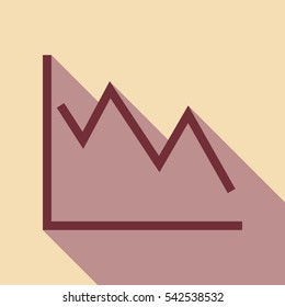 Falling graph icon. Wine color icon with rosy brown flat style shadow path on wheat background.