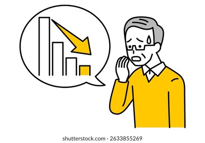 Gráfico que cae y un hombre mayor molesto