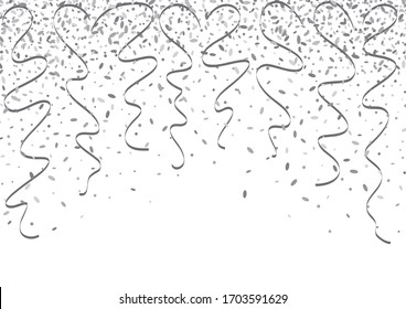 Caer confetti gris y cintas retorcidas como símbolo de celebración y aniversario. Fondo de pantalla de fondo para celebraciones o celebraciones.