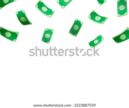 Falling green banknotes, 3d money concept. Banking, finance profit, dividends. Money prize on lottery, rain of cash. Isolated realistic vector scene