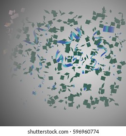 Falling green and blue confetti isolated on grey background. Celebration party holiday decoration to birthday, effect of glitter confetti illustration.Vector eps10