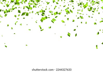 Falling green cut out foil ribbon confetti background with space for text. Design element for web, cards, flyers, invitations. Vector illustration.