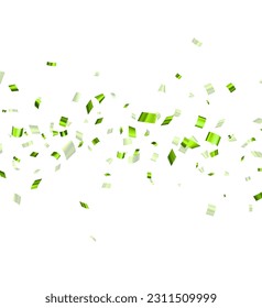 Falling green cut out foil ribbon confetti background. Design element for web, cards, flyers, invitations. Vector illustration.
