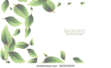 falling green leaves background with text space