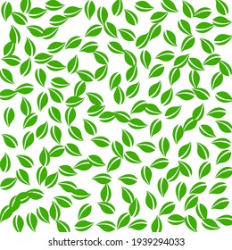 Falling green leaves. Fresh tea random leaves flying. Spring foliage dancing on white background. Alive summer overlay template. Terrific spring sale vector illustration.