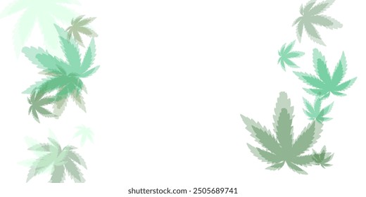 Falling green leaves. Fresh tea random leaves flying. Spring foliage dancing on white background.   place for text. copy space