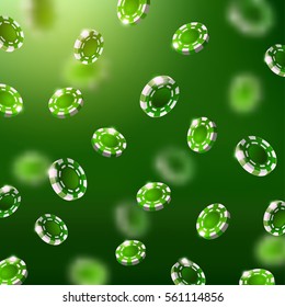  falling green poker gambling chips. casino elements   