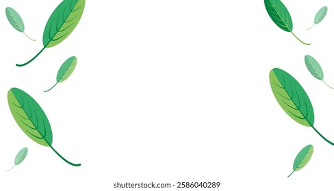 Falling green tree leaves isolated on white background. Vector illustration for card, poster, web, banner, advertising, brochure, flyer.
