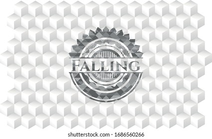 Falling grey emblem. Retro with geometric cube white background