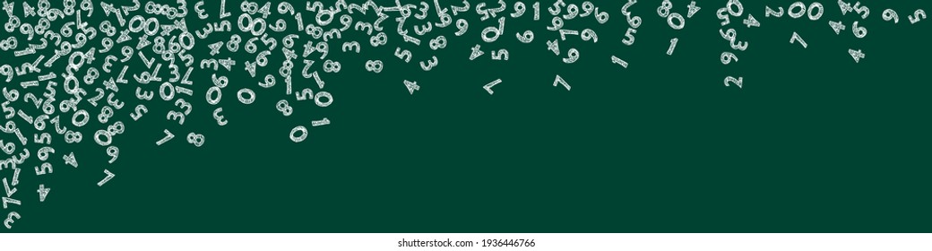 Falling handdrawn chalk numbers. Math study concept with flying digits. Favorable back to school mathematics banner on blackboard background. Falling numbers vector illustration.