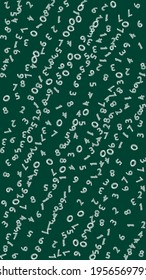 Fallende handgezeichnete Kreide-Zahlen. Mathe-Studienkonzept mit fliegenden Ziffern. Fantastisch zurück zum Banner der Schulmathematik auf schwarzem Hintergrund. Fallende Zahlen, Vektorgrafik.