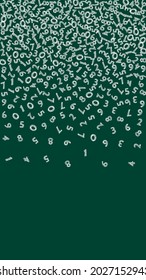 Fallende handgezeichnete Kreide-Zahlen. Mathe-Studienkonzept mit fliegenden Ziffern. Erinnern Sie sich an das Banner der Schulmathematik auf schwarzem Hintergrund. Fallende Zahlen, Vektorgrafik.