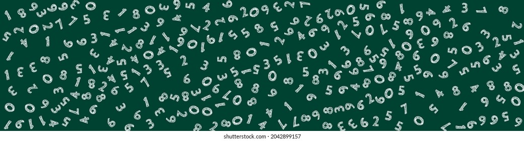 Falling handdrawn chalk numbers. Math study concept with flying digits. Ideal back to school mathematics banner on blackboard background. Falling numbers vector illustration.