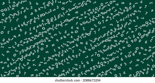 Falling handdrawn chalk numbers. Math study concept with flying digits. Attractive back to school mathematics banner on blackboard background. Falling numbers vector illustration.