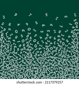Falling handdrawn chalk numbers. Math study concept with flying digits. Appealing back to school mathematics banner on blackboard background. Falling numbers vector illustration.