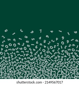 Falling handdrawn chalk numbers. Math study concept with flying digits. Energetic back to school mathematics banner on blackboard background. Falling numbers vector illustration.