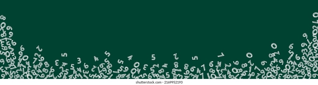 Falling handdrawn chalk numbers. Math study concept with flying digits. Optimal back to school mathematics banner on blackboard background. Falling numbers vector illustration.