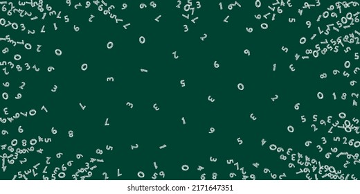 Falling handdrawn chalk numbers. Math study concept with flying digits. Emotional back to school mathematics banner on blackboard background. Falling numbers vector illustration.