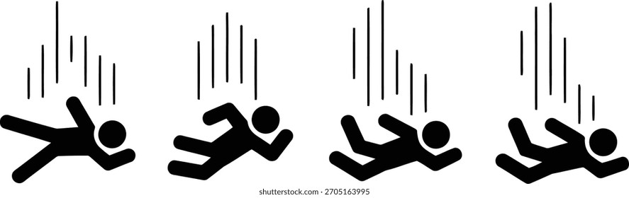 Signo de peligro de caída Pictogramas negros de figuras de palo que caen hacia abajo sobre fondo blanco Illustration.eps
