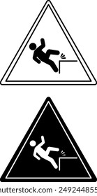 Falling Hazard Signs. Black and White Vector Icons. Man Falling from Height. Danger Warning Sign