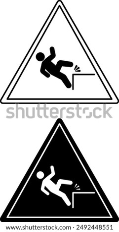 Falling Hazard Signs. Black and White Vector Icons. Man Falling from Height. Danger Warning Sign