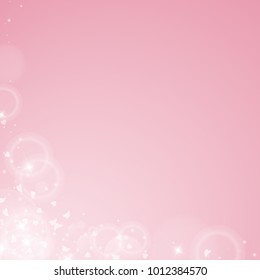 Falling hearts. Abstract left bottom corner on pink background. Falling hearts valentine's day bold design. Vector illustration.