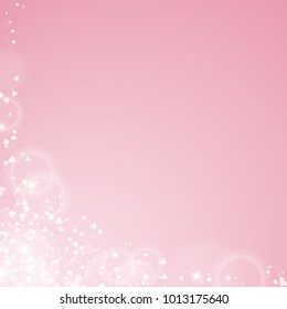 Falling hearts. Abstract left bottom corner on pink background. Falling hearts valentine's day cool design. Vector illustration.