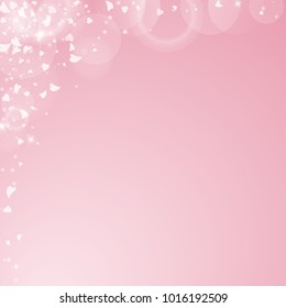 Falling hearts. Abstract left top corner on pink background. Falling hearts valentine's day eminent design. Vector illustration.