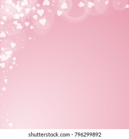 Falling hearts. Abstract left top corner on pink background. Falling hearts valentine's day extra design. Vector illustration.