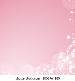 Falling hearts. Abstract right bottom corner on pink background. Falling hearts valentine's day grand design. Vector illustration.