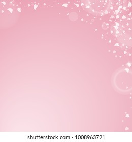 Falling hearts. Abstract right top corner on pink background. Falling hearts valentine's day interesting design. Vector illustration.