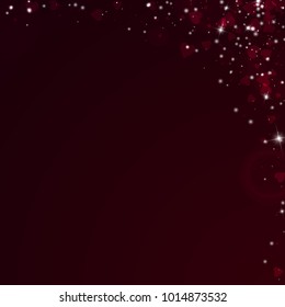 Falling hearts. Abstract right top corner on wine red background. Falling hearts valentine's day mesmeric design. Vector illustration.