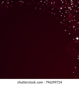 Falling hearts. Abstract right top corner on wine red background. Falling hearts valentine's day likable design. Vector illustration.