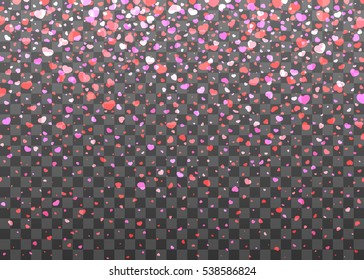 Falling hearts background. Isolated on black transparent background. Vector illustration, eps 10.
