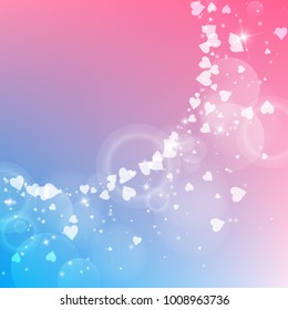 Falling hearts. Big radiant left top corner on color transition background. Falling hearts valentine's day stylish design. Vector illustration.