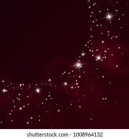 Falling hearts. Big radiant left top corner on wine red background. Falling hearts valentine's day radiant design. Vector illustration.