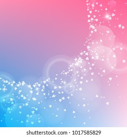 Falling hearts. Big radiant left top corner on color transition background. Falling hearts valentine's day shapely design. Vector illustration.