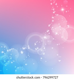 Falling hearts. Big radiant left top corner on color transition background. Falling hearts valentine's day precious design. Vector illustration.