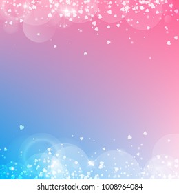 Falling hearts. Borders on color transition background. Falling hearts valentine's day valuable design. Vector illustration.