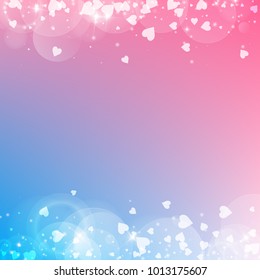 Falling hearts. Borders on color transition background. Falling hearts valentine's day worthy design. Vector illustration.