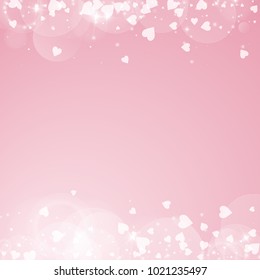 Falling hearts. Borders on pink background. Falling hearts valentine's day actual design. Vector illustration.