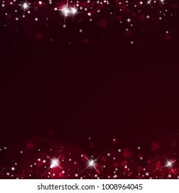 Falling hearts. Borders on wine red background. Falling hearts valentine's day adorable design. Vector illustration.