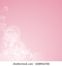 Falling hearts. Bottom left corner on pink background. Falling hearts valentine's day captivating design. Vector illustration.