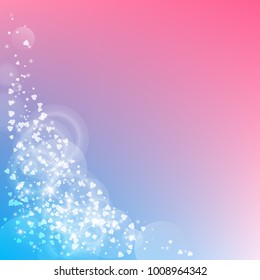 Falling hearts. Bottom left corner on color transition background. Falling hearts valentine's day curious design. Vector illustration.