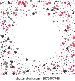 Falling hearts confetti. Gray, pink colors. Festive background. Abstract texture on a white background. Design element. Vector illustration, eps 10.