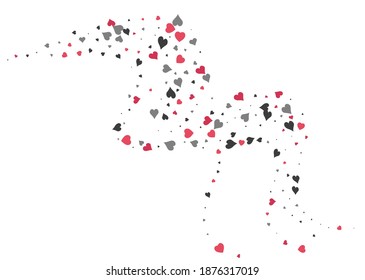 Falling hearts confetti. Gray, pink colors. Festive background. Abstract texture on a white background. Design element. Vector illustration, eps 10.