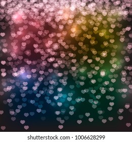 Falling hearts confetti on a dark background.  Valentine’s day bright greeting card backdrop. Vector illustration. Easy to edit design template for your artworks.
