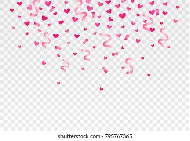 Falling hearts and confetti on transparent background. Vector illustration eps10